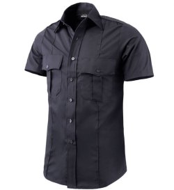 画像1: 新品格安ポリスユニフォームシャツ　ネイビー半袖サイズＵＳ　L　日本人XL